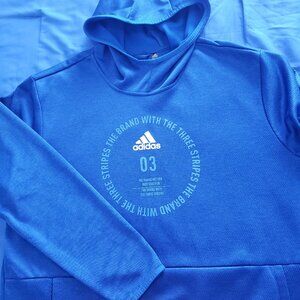 Adidas Climawarm Pullover Fleece Textured Hoodie Mens XL Blue Graphic Logo Light